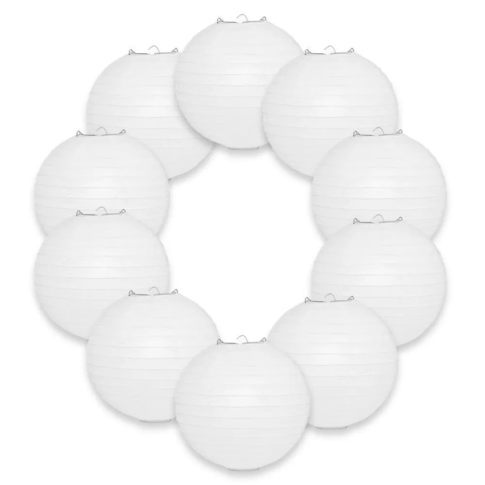 10-Pack 10 Inch White Parallel Ribbing Round Paper Lanterns