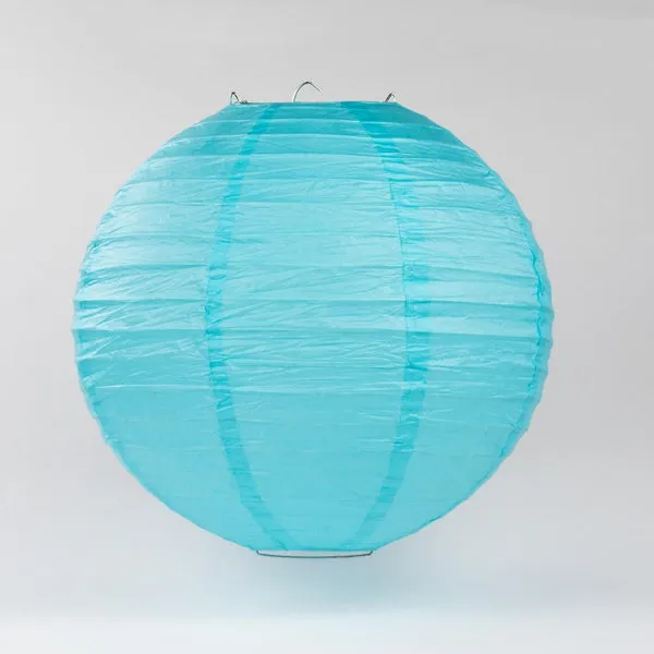 12-Pack 16 Inch Baby Blue Parallel Ribbing Round Paper Lantern