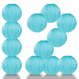 12-Pack 16 Inch Baby Blue Parallel Ribbing Round Paper Lantern