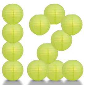 12-Pack 24 Inch Light Lime Green Parallel Ribbing Round Paper Lantern