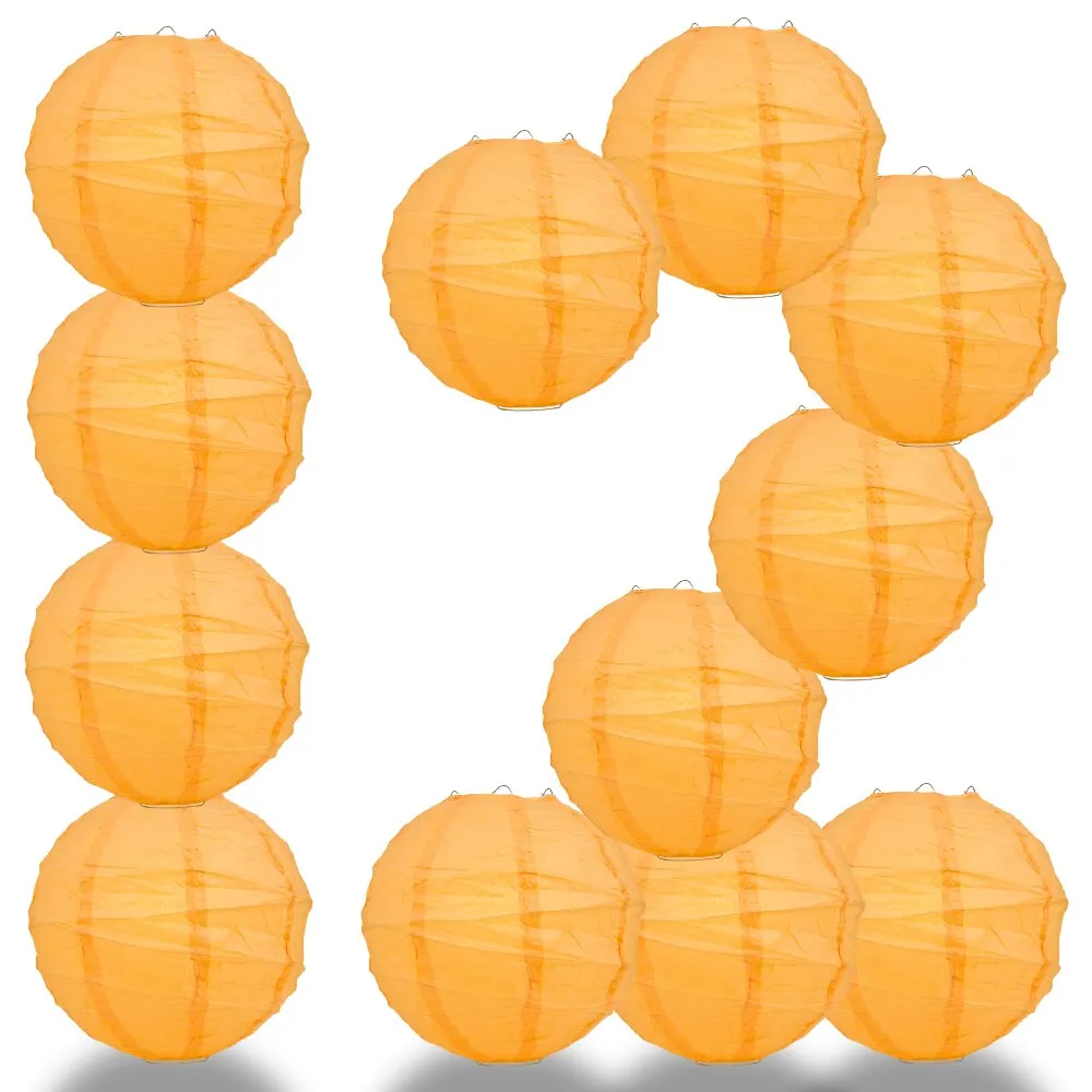 12-Pack 24 Inch Papaya Free-Style Ribbing Round Paper Lantern