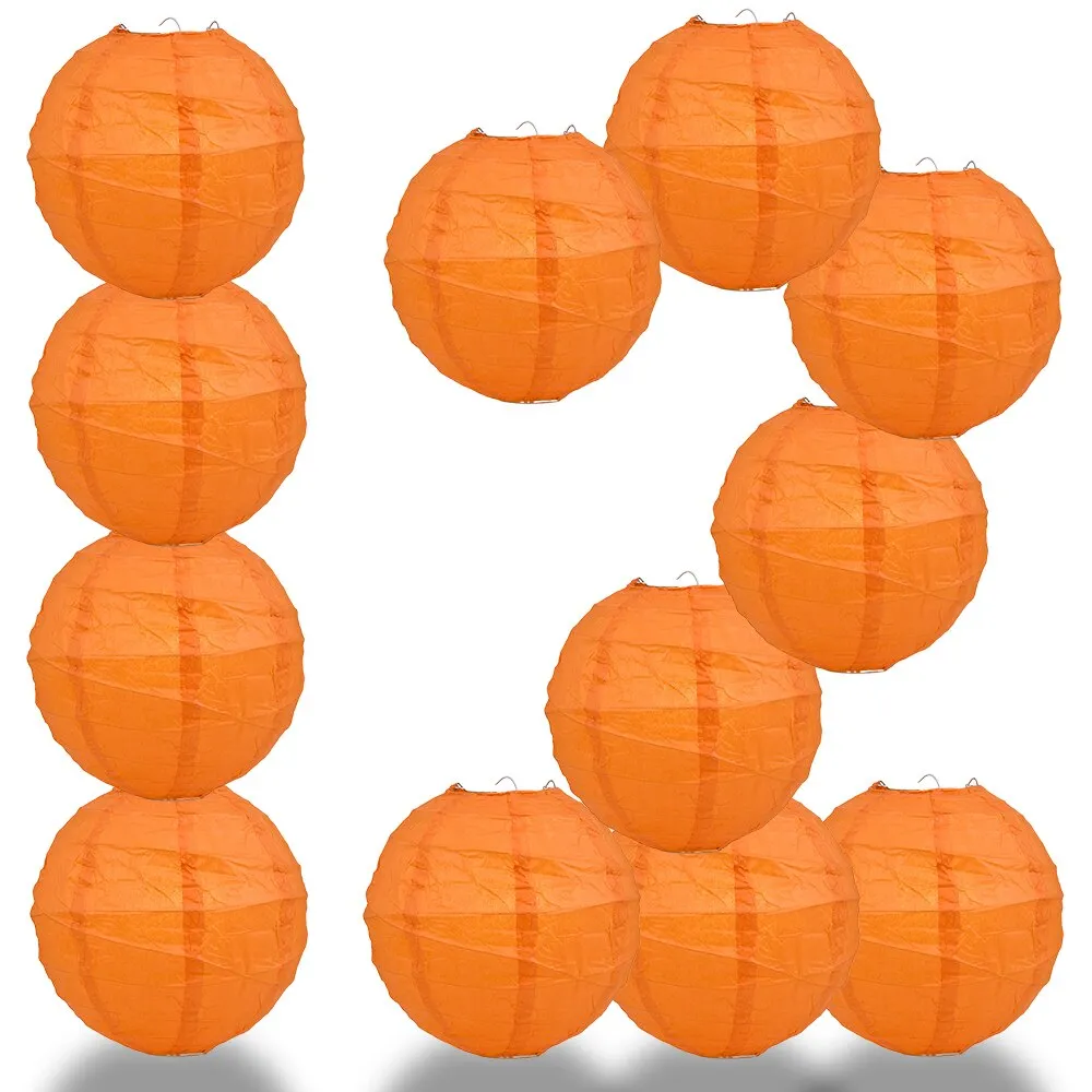 12-Pack 24 Inch Persimmon Orange Free-Style Ribbing Round Paper Lantern