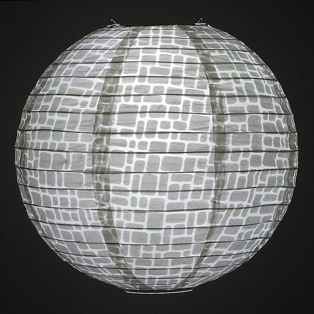 12" Modern Stone Japanese Kozo Unryu Fibrous Paper Lantern Shade