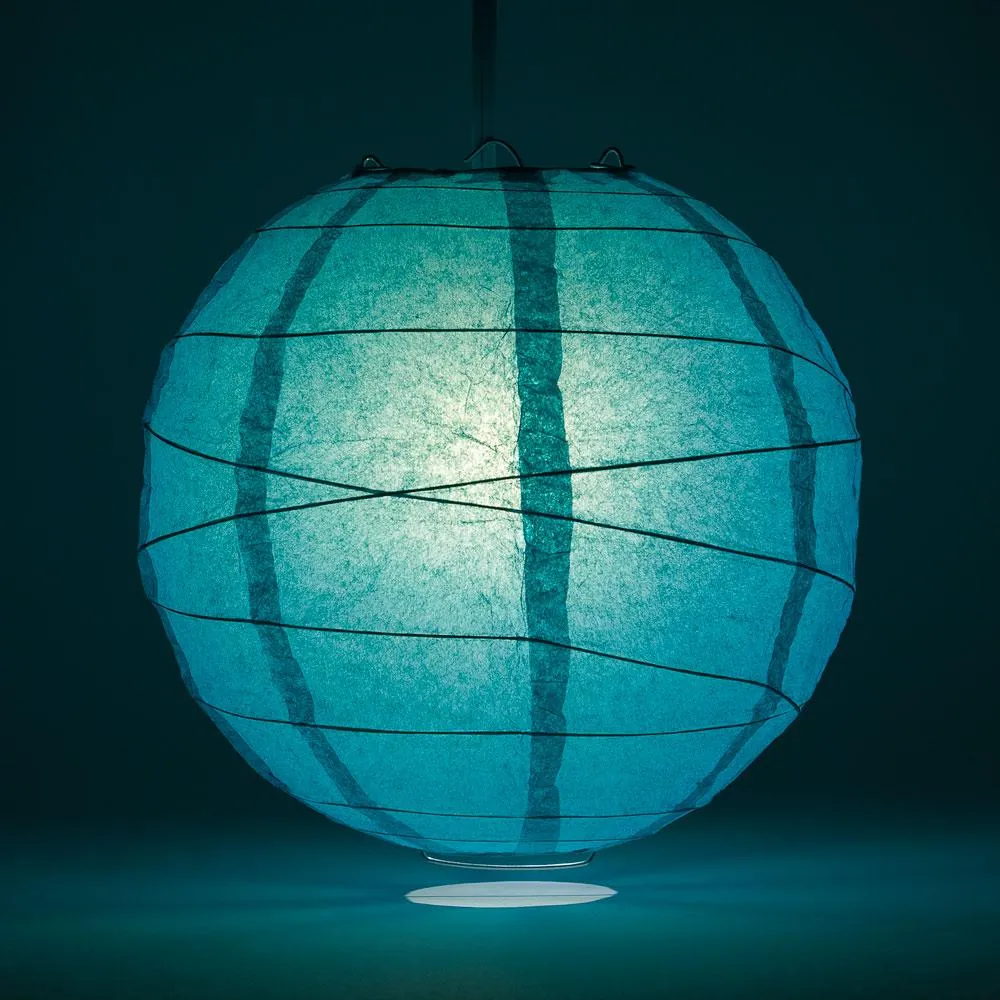 14 Inch Teal Green Free-Style Ribbing Round Paper Lantern