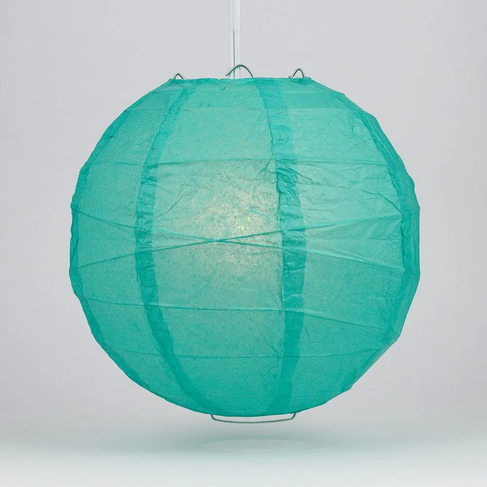 14 Inch Teal Green Free-Style Ribbing Round Paper Lantern