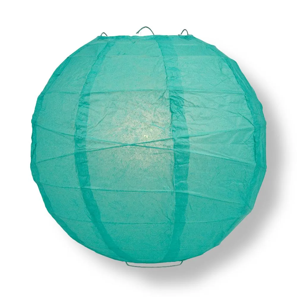 14 Inch Teal Green Free-Style Ribbing Round Paper Lantern