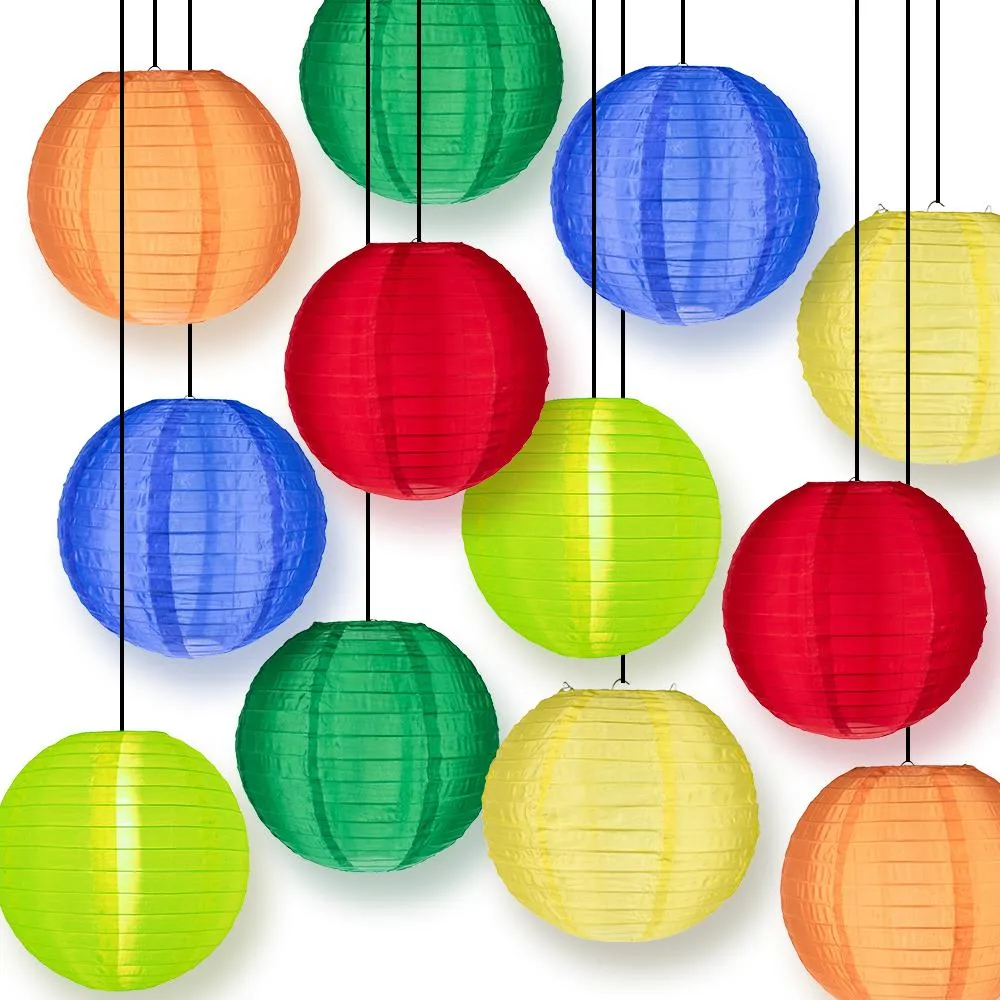 14" Rainbow Celebration Party Pack Shimmering Nylon Lantern Combo Set (12-Pack)