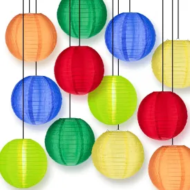 14" Rainbow Celebration Party Pack Shimmering Nylon Lantern Combo Set (12-Pack)