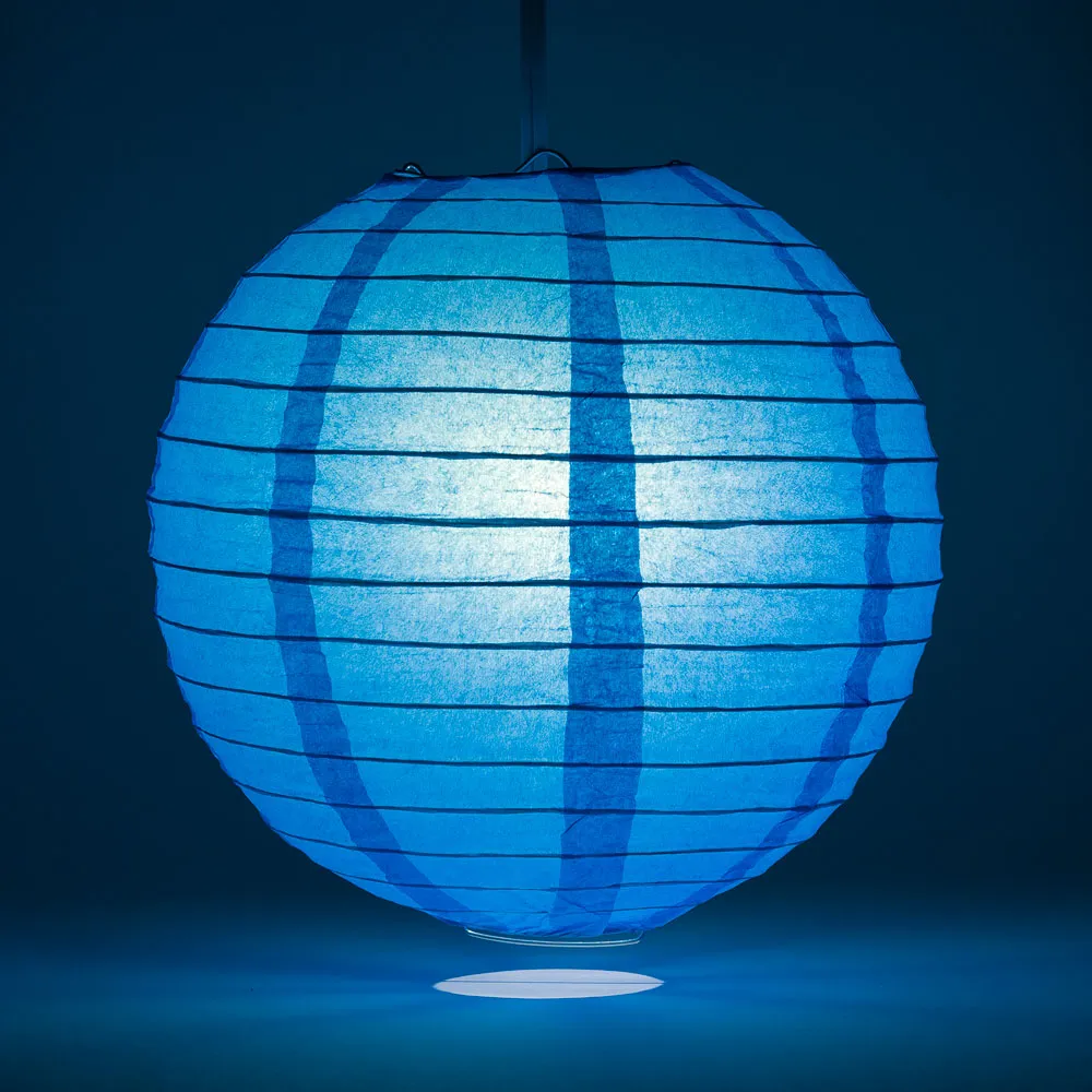 14" Turquoise Round Paper Lantern, Even Ribbing, Chinese Hanging Wedding & Party Decoration