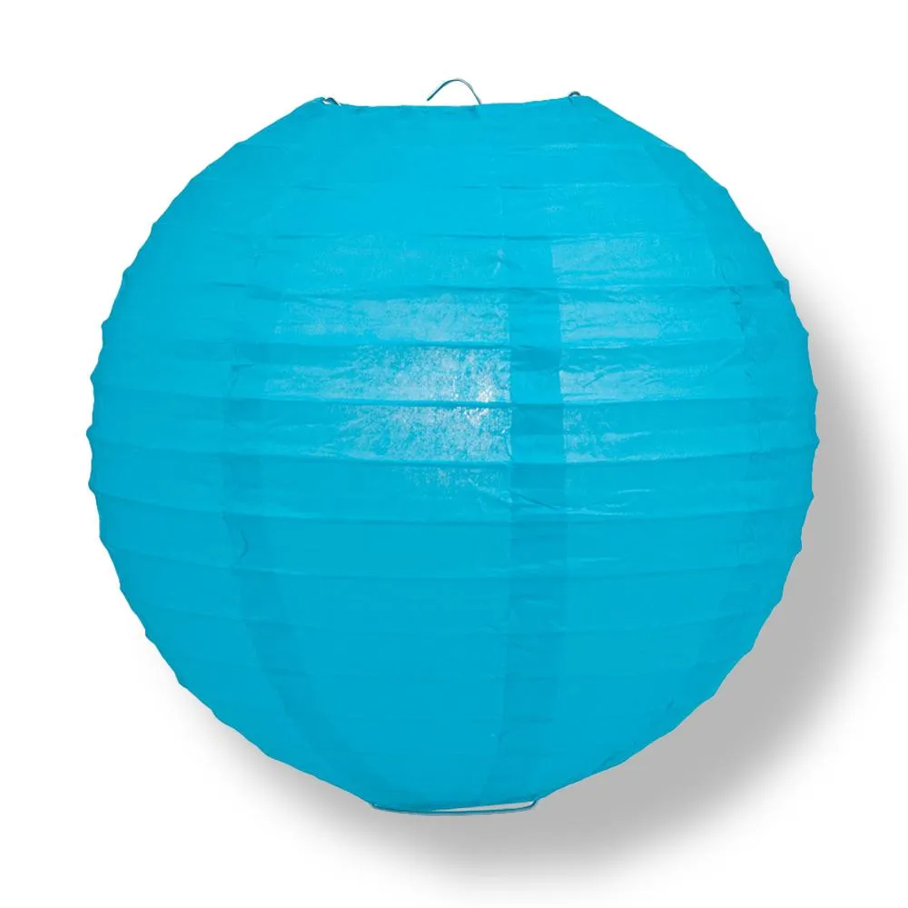14" Turquoise Round Paper Lantern, Even Ribbing, Chinese Hanging Wedding & Party Decoration