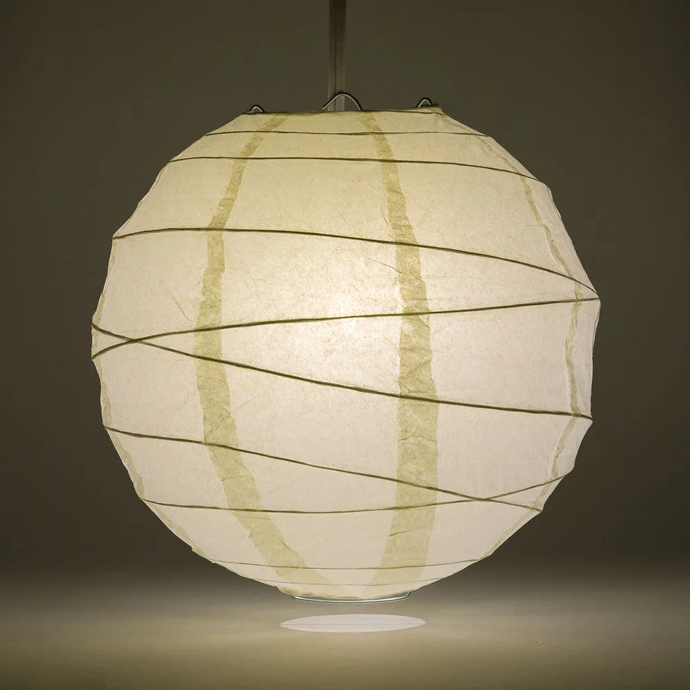 16" Beige / Ivory Round Paper Lantern, Crisscross Ribbing, Chinese Hanging Wedding & Party Decoration