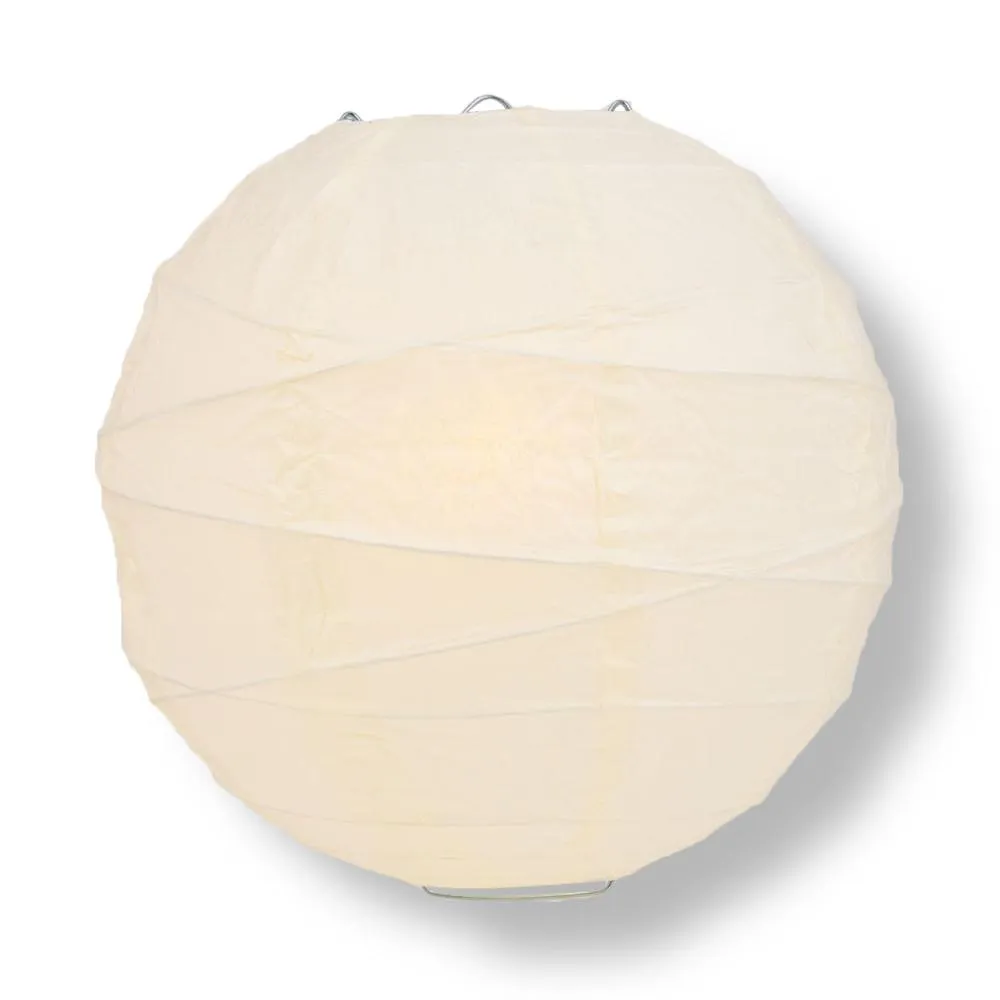 16" Beige / Ivory Round Paper Lantern, Crisscross Ribbing, Chinese Hanging Wedding & Party Decoration
