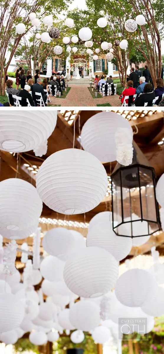 16" Beige / Ivory Round Paper Lantern, Crisscross Ribbing, Chinese Hanging Wedding & Party Decoration