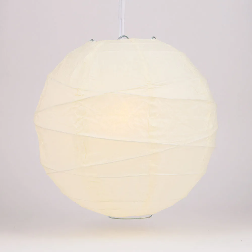 16" Beige / Ivory Round Paper Lantern, Crisscross Ribbing, Chinese Hanging Wedding & Party Decoration