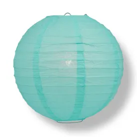 16" Water Blue Round Paper Lantern, Even Ribbing, Chinese Hanging Wedding & Party Decoration