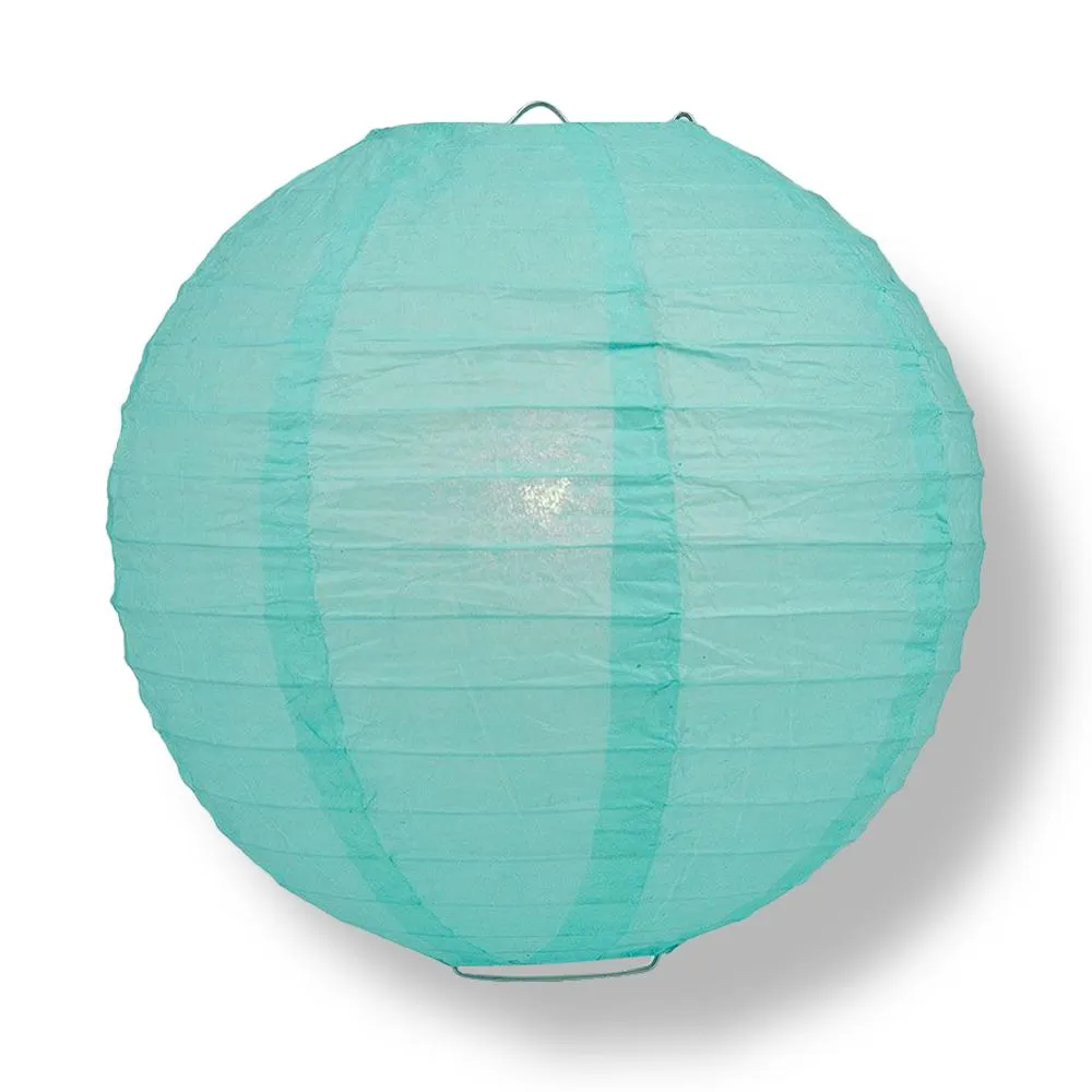 16" Water Blue Round Paper Lantern, Even Ribbing, Chinese Hanging Wedding & Party Decoration