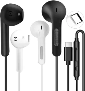 2 Pack USB C Headphones for iPhone 16/15 Pro Max/Plus, Wired Earbuds with Mic & Volume Control, HiFi Stereo Noise Cancelling Type C Earphones Wired for iPad Pro, Samsung Galaxy S23/S22/S21/S20/Ultra