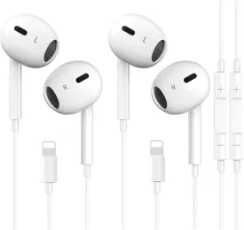 2 Packs for iPhone Headphones Wired Earbuds Earphones Nosie Reduction Built-in Microphone & Volume Control Headsets Compatible with iPhone 14/13/12/11/XR/XS/X/8/7/SE/Pro/Pro Max