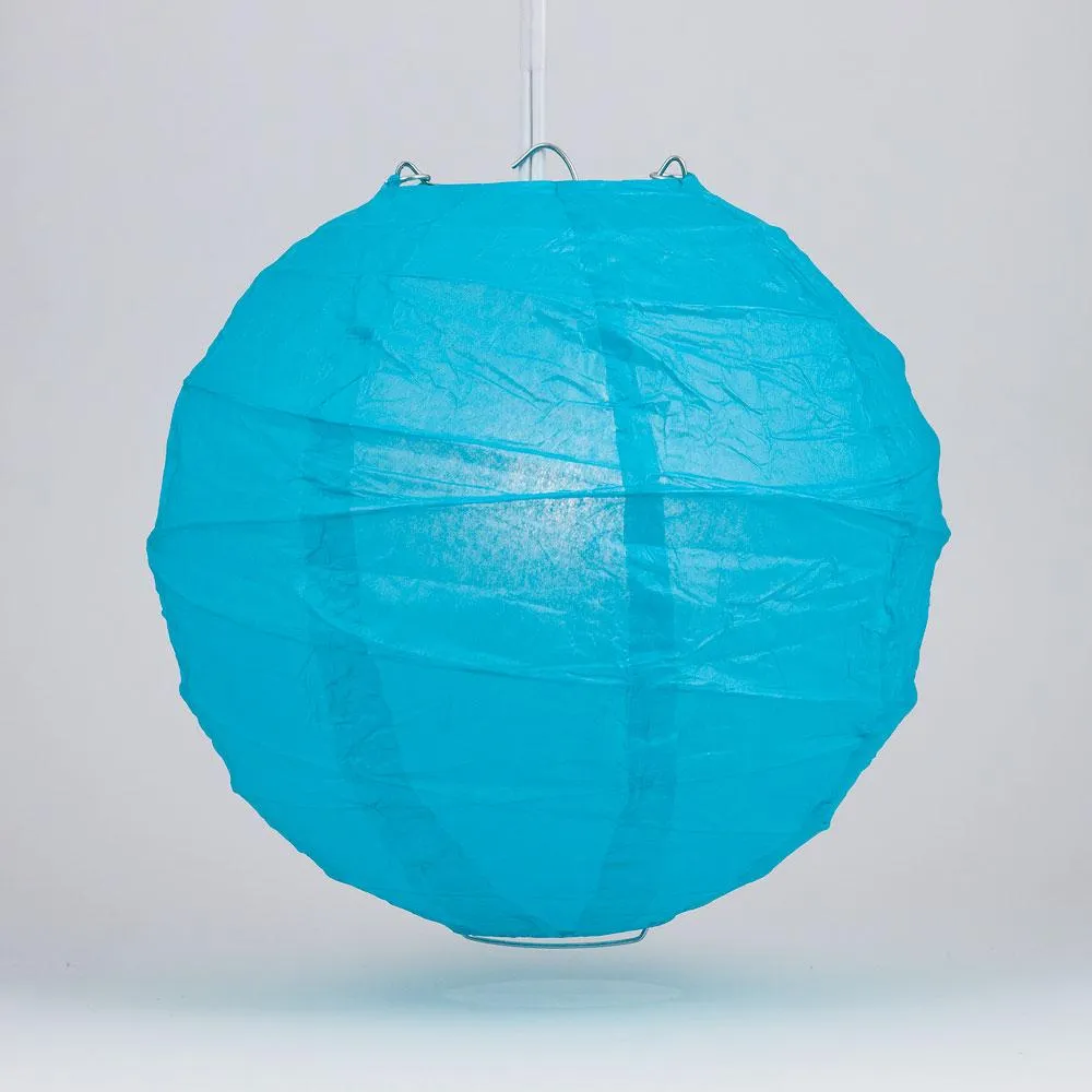 20" Turquoise Round Paper Lantern, Crisscross Ribbing, Chinese Hanging Wedding & Party Decoration