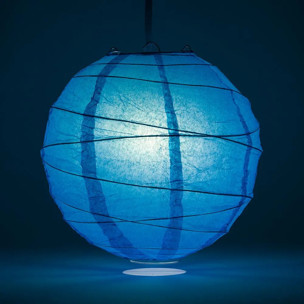 20" Turquoise Round Paper Lantern, Crisscross Ribbing, Chinese Hanging Wedding & Party Decoration