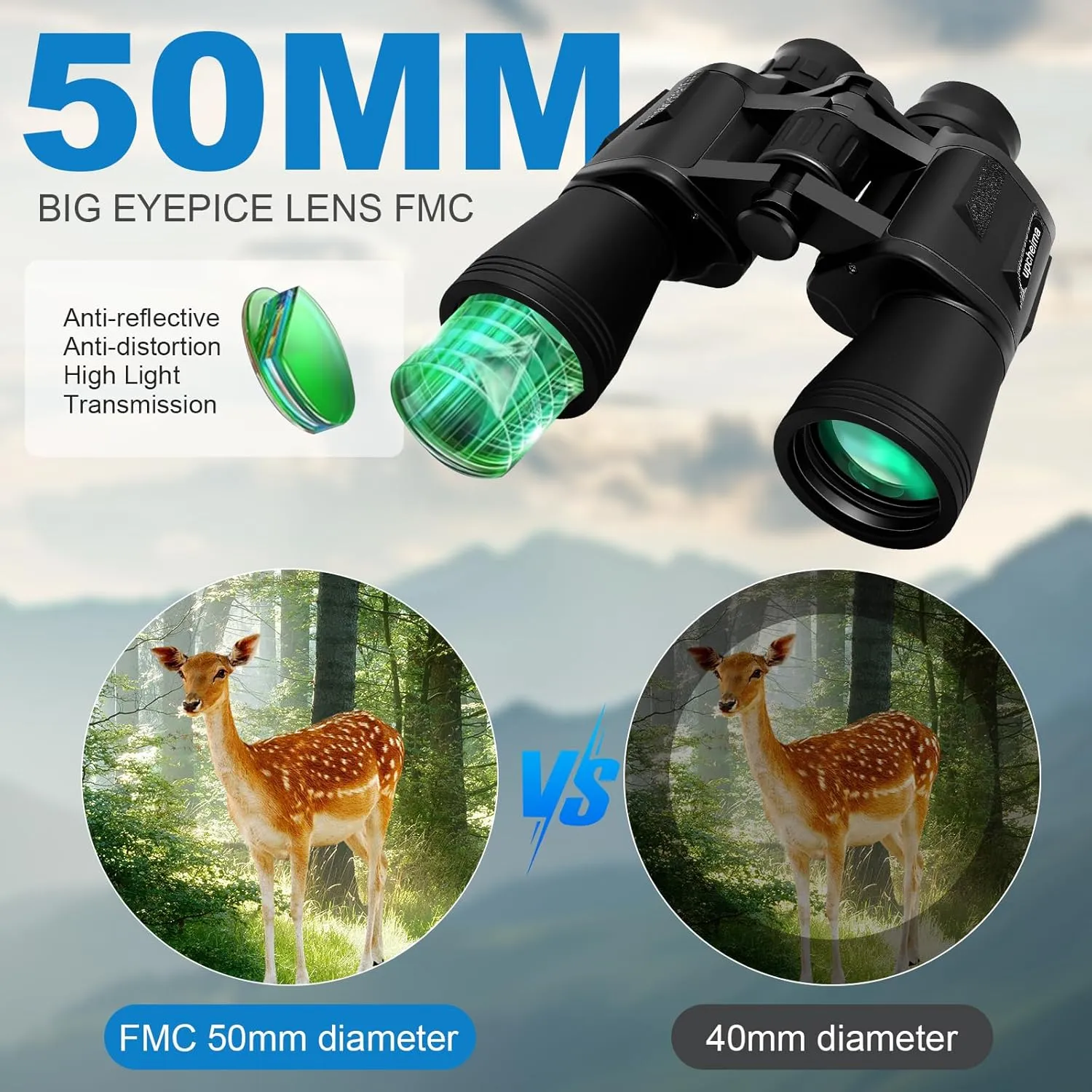 20x50 High Power Binoculars for Adults,Low Light Night Vision, Lightweight & Portable HD Binoculars for Bird Watching,Wildlife,Hunting(Black)