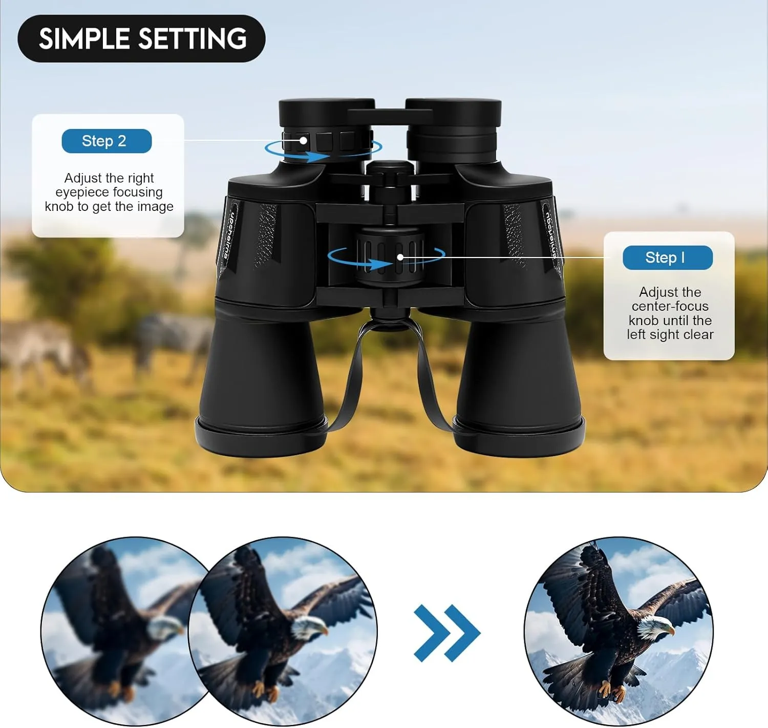 20x50 High Power Binoculars for Adults,Low Light Night Vision, Lightweight & Portable HD Binoculars for Bird Watching,Wildlife,Hunting(Black)