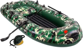 3 Person Inflatable Canoe - 7.5ft Raft Inflatable with Air Pump Rope Paddle, Portable Camouflage Fishing Boat 231X130cm