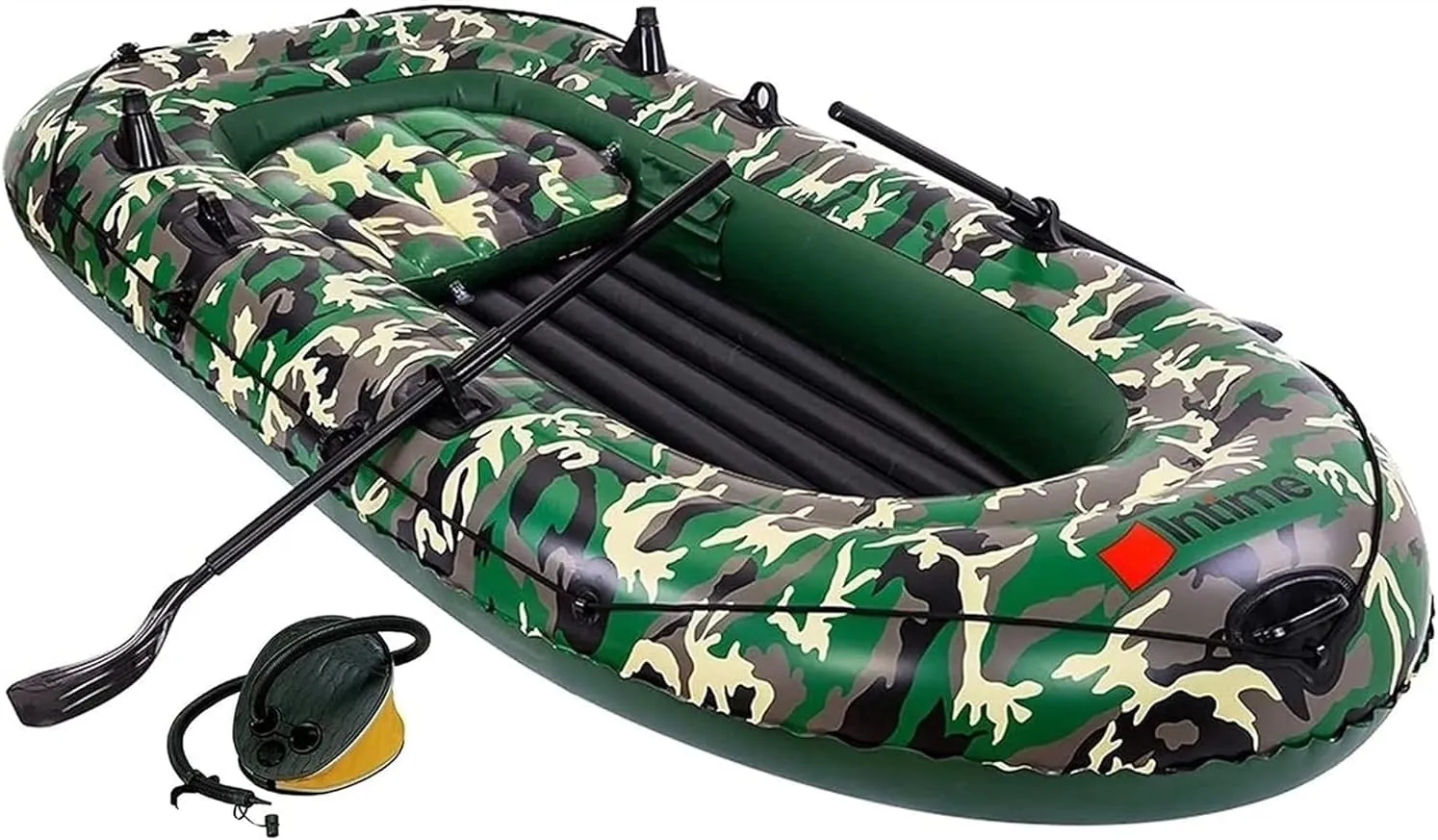 3 Person Inflatable Canoe - 7.5ft Raft Inflatable with Air Pump Rope Paddle, Portable Camouflage Fishing Boat 231X130cm