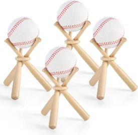 4 Packs Mini Wooden Bats Baseball Stands, Includes 12 Baseball Bats 4 Wooden Rings, Cute Little Softball Bats Baseball Display Holders for Home Run Game Balls