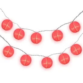 4" Hot Pink Round Shimmering Nylon Lantern Party String Lights (8FT, Expandable)