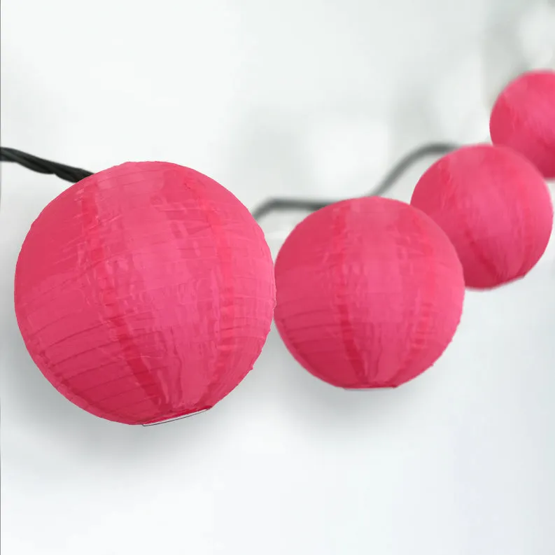 4" Hot Pink Round Shimmering Nylon Lantern Party String Lights (8FT, Expandable)