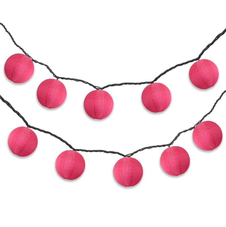 4" Hot Pink Round Shimmering Nylon Lantern Party String Lights (8FT, Expandable)