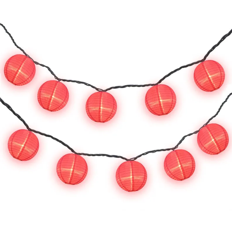 4" Hot Pink Round Shimmering Nylon Lantern Party String Lights (8FT, Expandable)