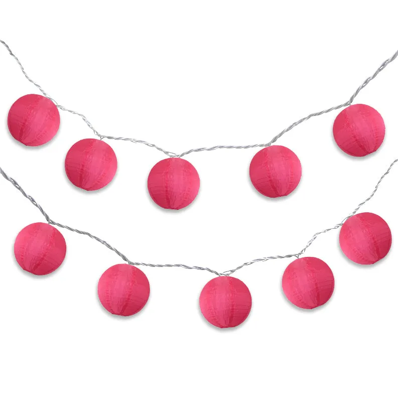 4" Hot Pink Round Shimmering Nylon Lantern Party String Lights (8FT, Expandable)
