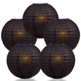 5-Pack 10 Inch Black Parallel Ribbing Round Paper Lantern