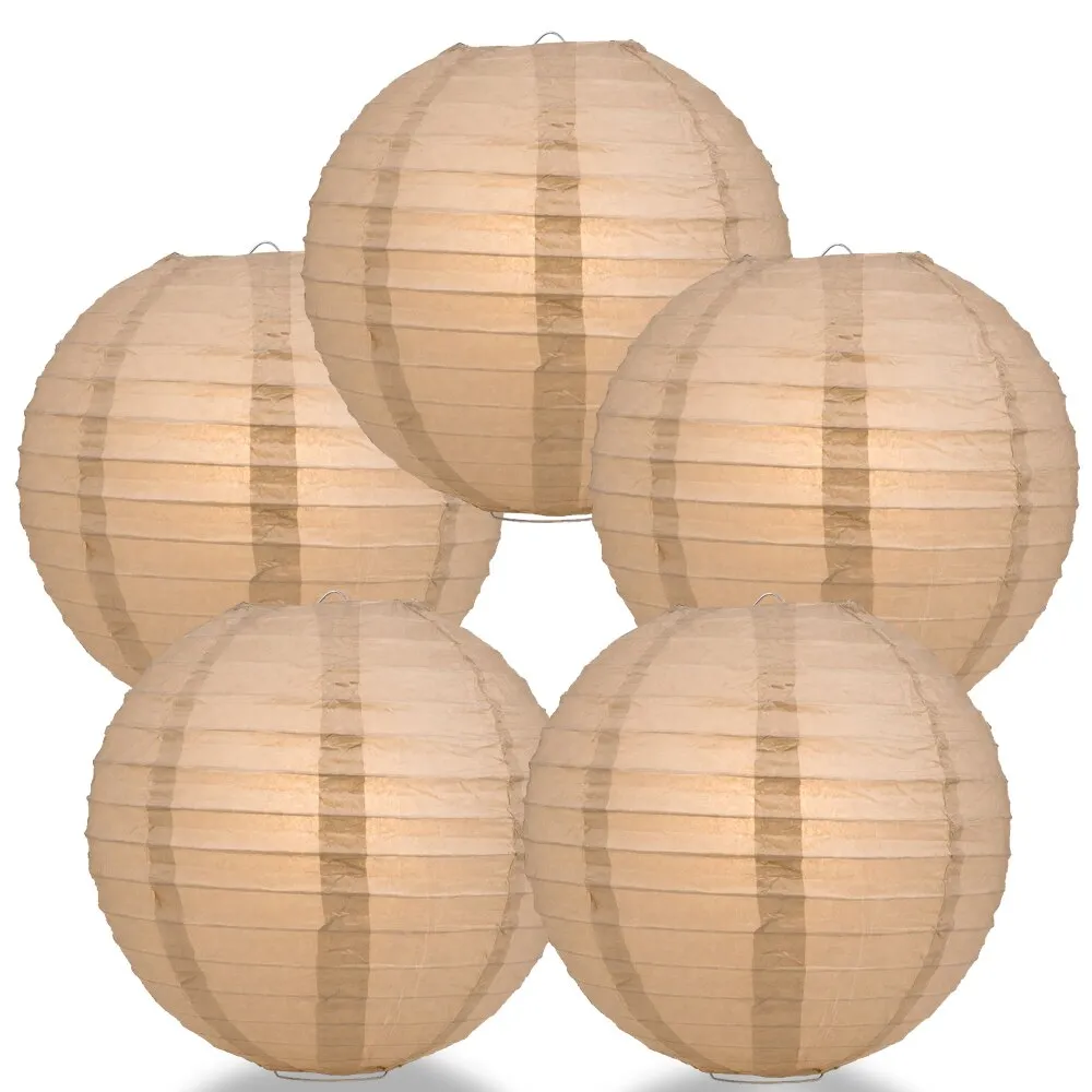 5-Pack 10 Inch Dusty Sand Rose Parallel Ribbing Round Paper Lantern