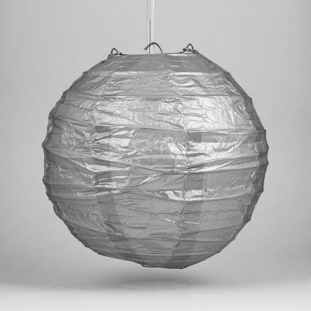 5-Pack 12 Inch Silver Free-Style Ribbing, Hanging Paper Lanterns