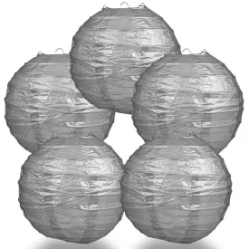 5-Pack 12 Inch Silver Free-Style Ribbing, Hanging Paper Lanterns