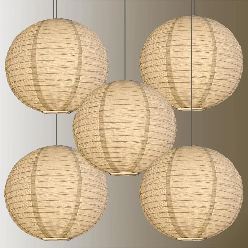5 PACK | 12 Inch White Parallel Ribbing Round Crepe Paper Lanterns
