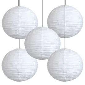 5 PACK | 12 Inch White Parallel Ribbing Round Crepe Paper Lanterns