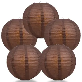 5-Pack 20 Inch Brown Parallel Ribbing Round Paper Lantern