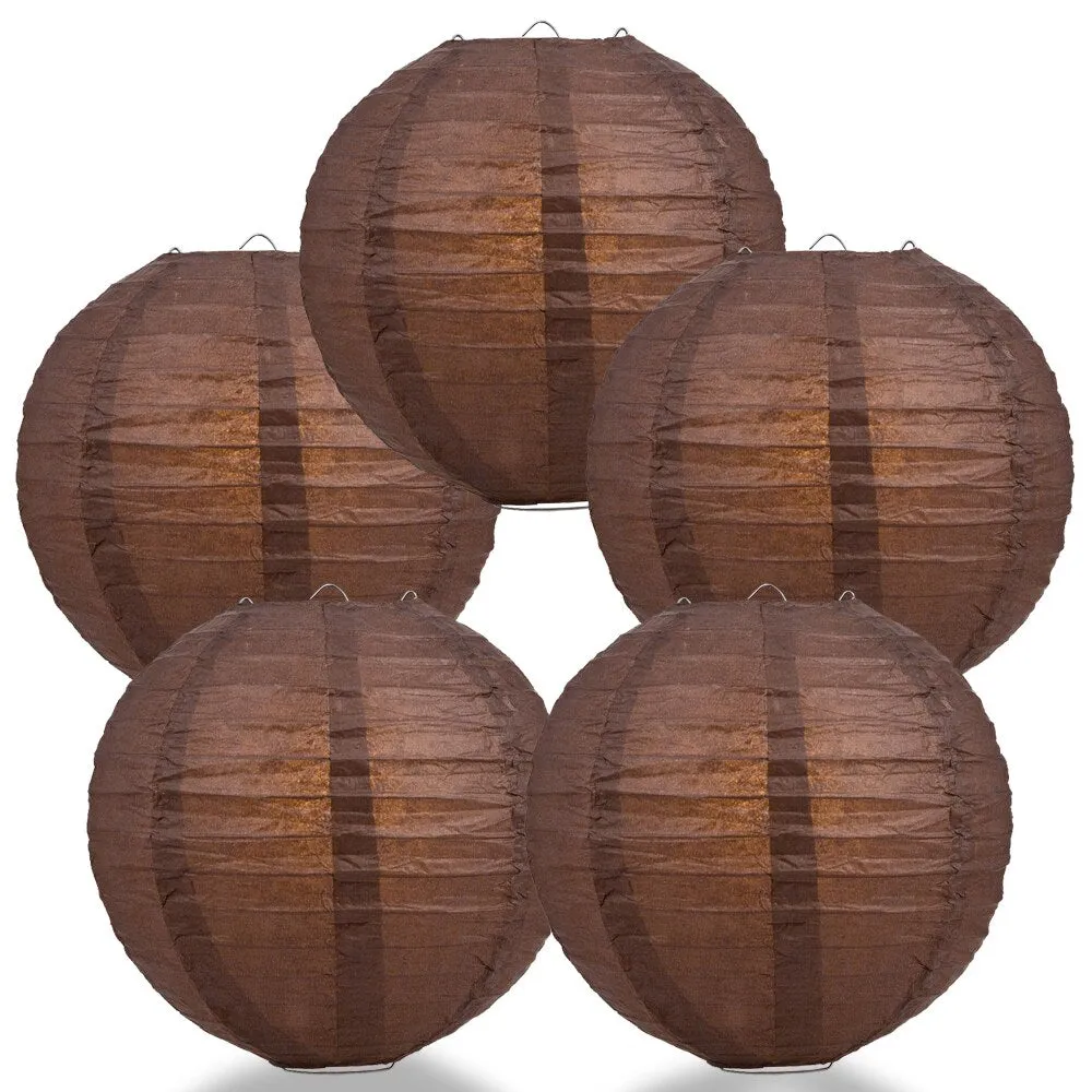 5-Pack 20 Inch Brown Parallel Ribbing Round Paper Lantern