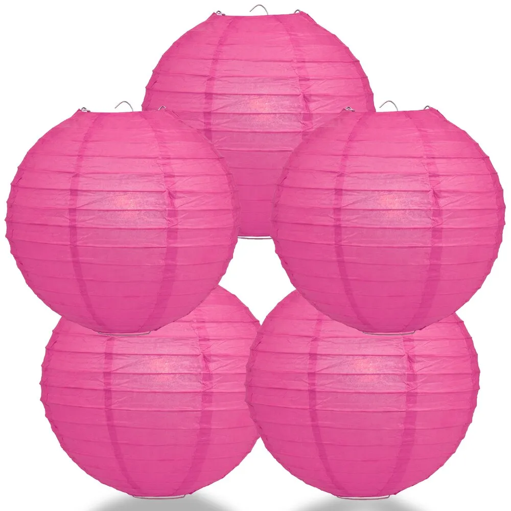 5-Pack 20 Inch Fuchsia / Hot Pink Parallel Ribbing Round Paper Lantern