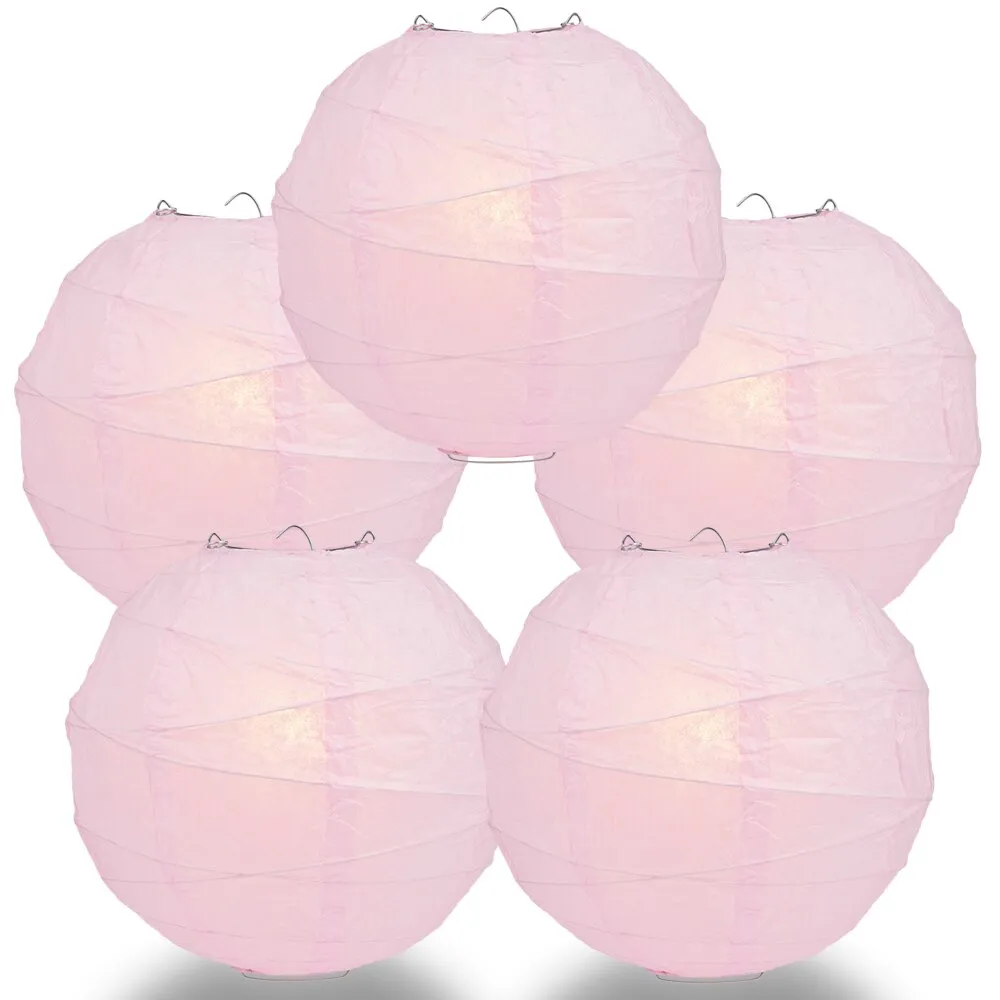 5-Pack 20 Inch Pink Free-Style Ribbing Round Paper Lantern