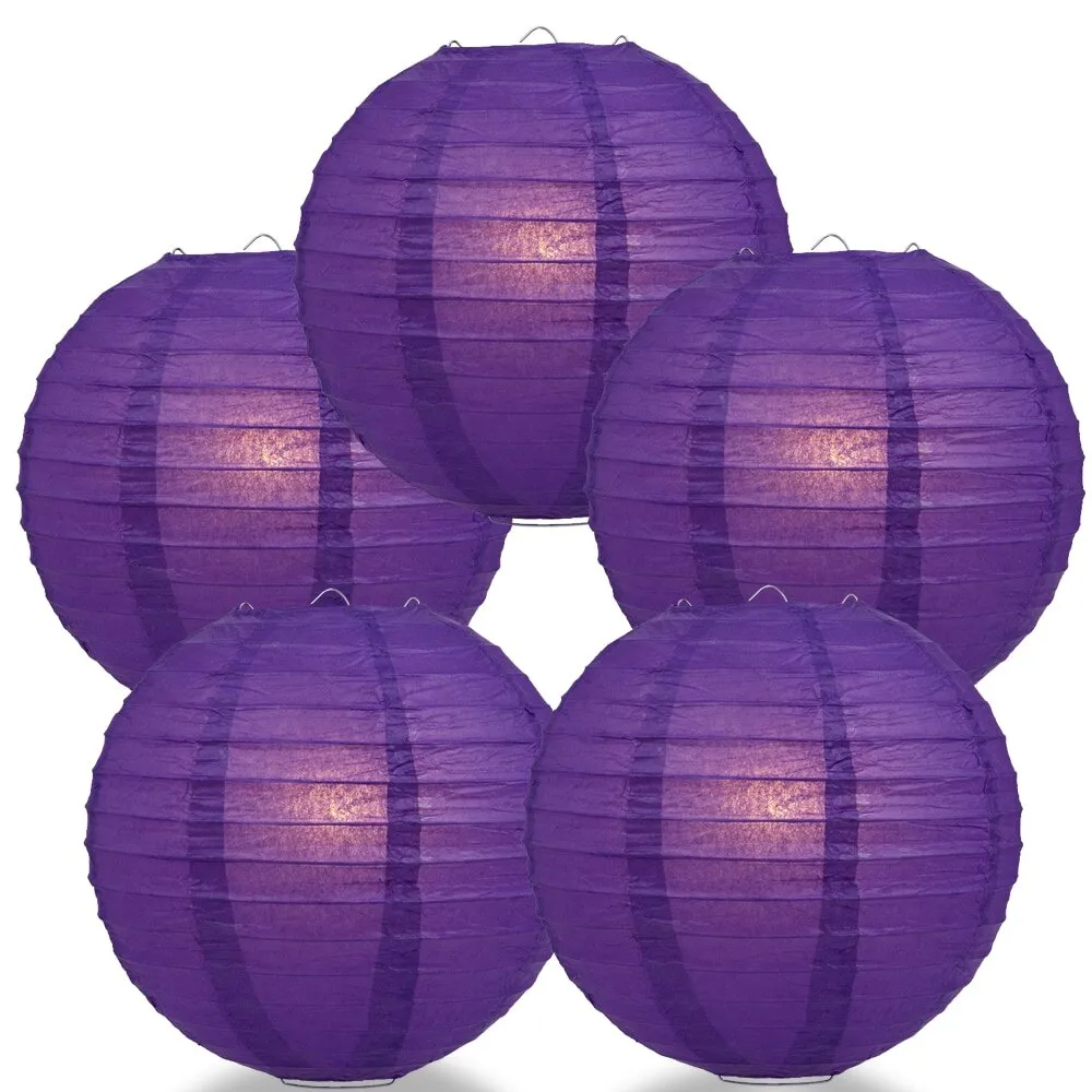 5-Pack 20 Inch Royal Purple Parallel Ribbing Round Paper Lantern