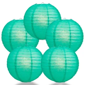 5-Pack 24 Inch Teal Green Parallel Ribbing Round Paper Lantern