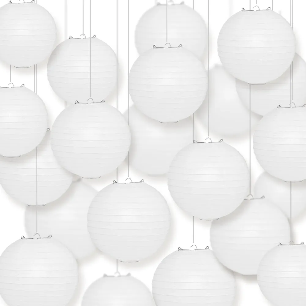 50-Pack 20 Inch White Parallel Ribbing Round Paper Lanterns