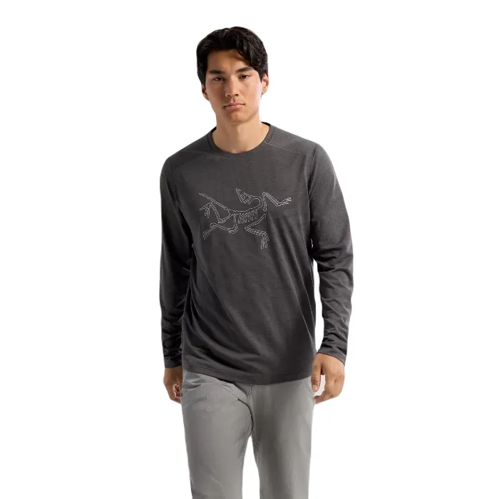 ARC'TERYX CORMAC LOGO LONG SLEEVE T-SHIRT MEN'S - BLACK HEATHER/SOLITUDE