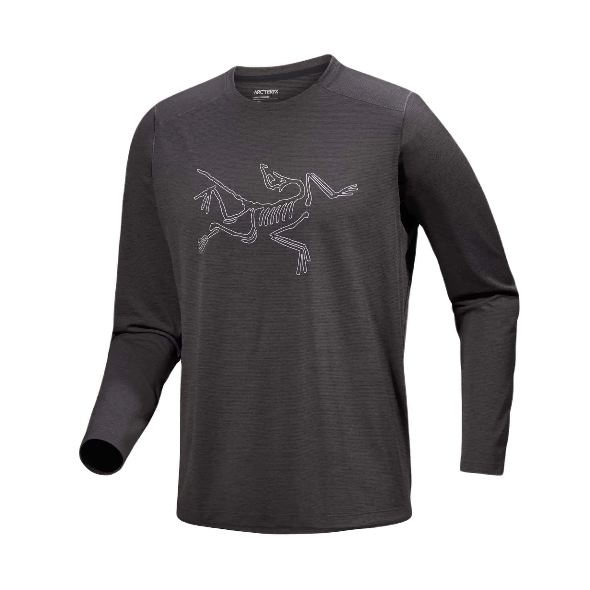 ARC'TERYX CORMAC LOGO LONG SLEEVE T-SHIRT MEN'S - BLACK HEATHER/SOLITUDE