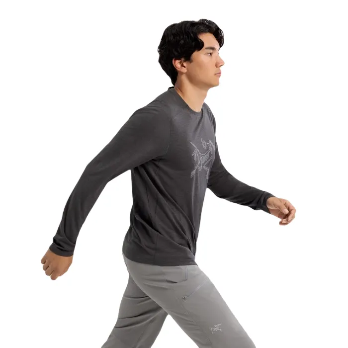 ARC'TERYX CORMAC LOGO LONG SLEEVE T-SHIRT MEN'S - BLACK HEATHER/SOLITUDE